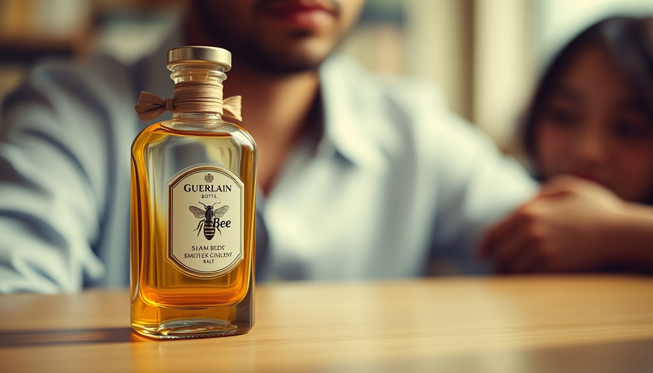 guerlain bee bottle in editorial style