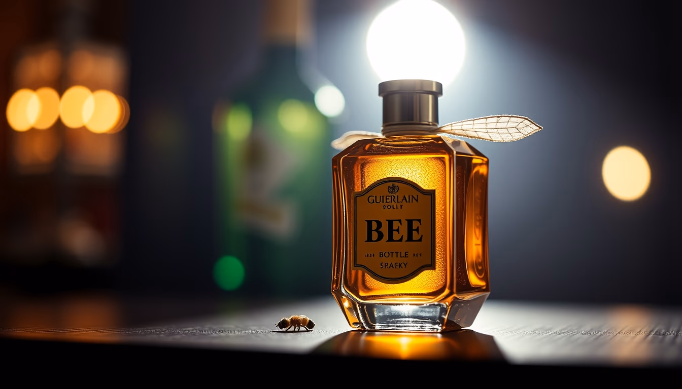 guerlain bee bottle in editorial style