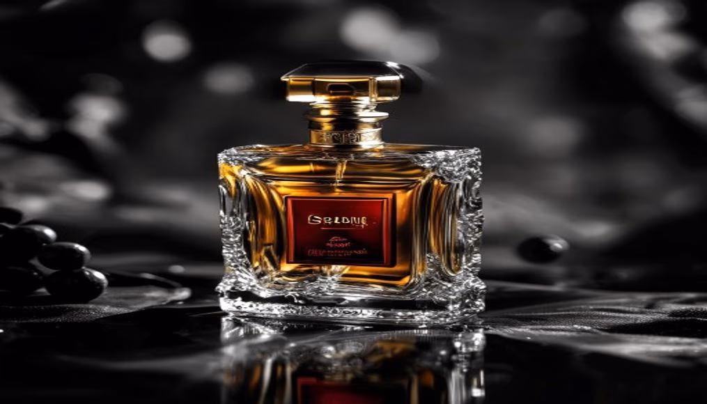 guerlain shalimar bee bottle in luxury editorial photography