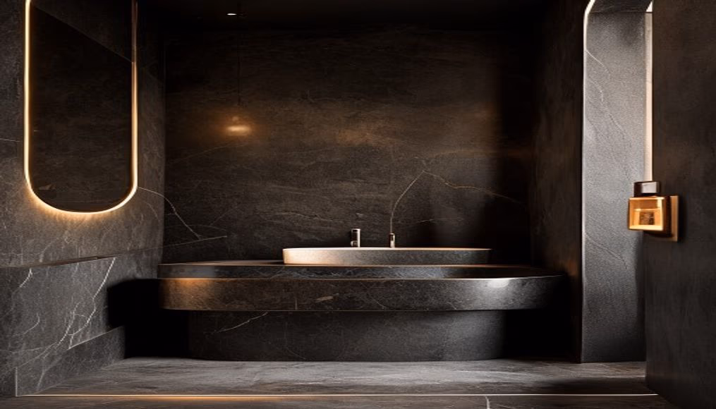 guest powder room onyx slab in luxury editorial photography