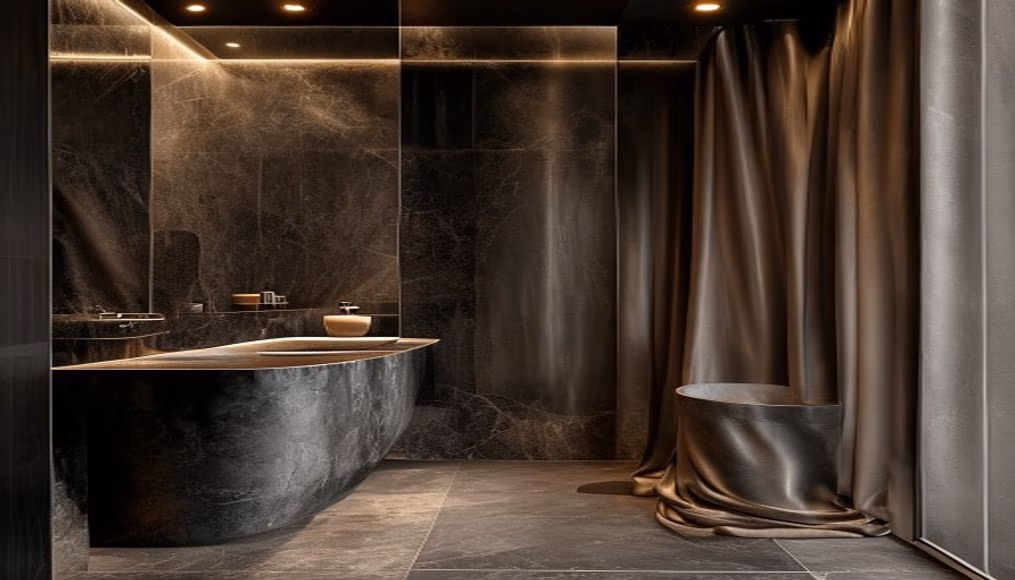 guest powder room onyx slab in luxury editorial photography