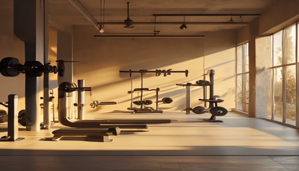 gym equipment minimalist in editorial style