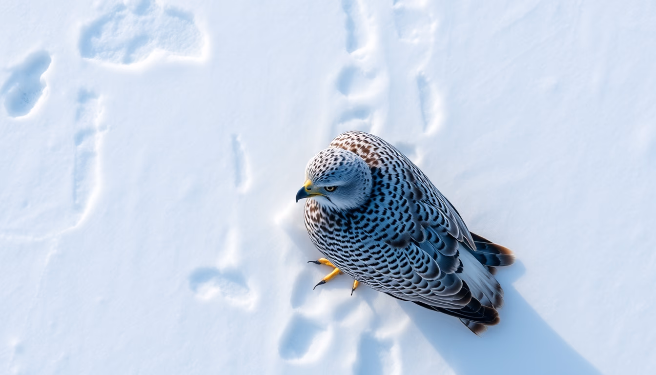 gyrfalcon white snow in editorial style