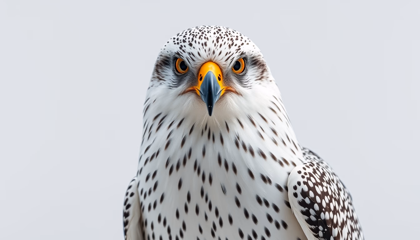 gyrfalcon white snow in editorial style