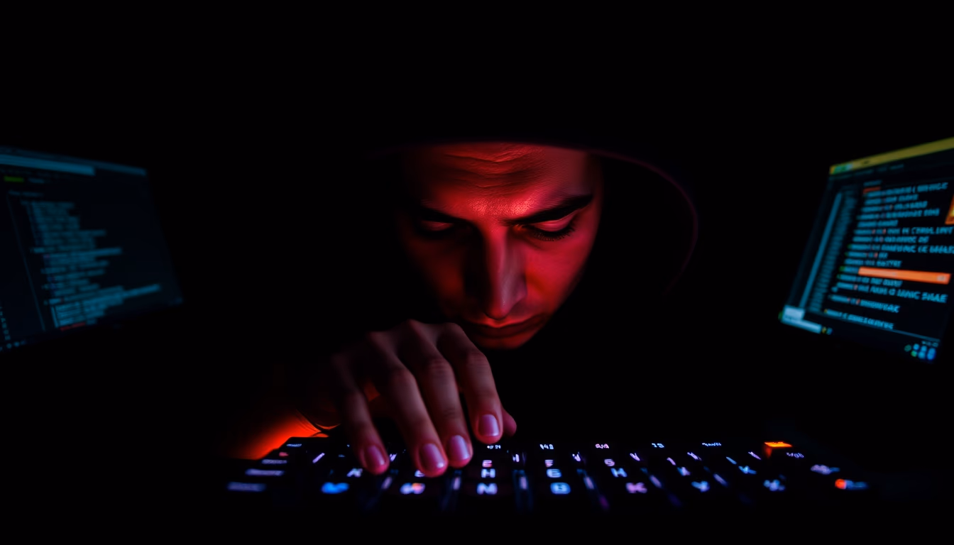 Hacker keyboard dark em estilo editorial