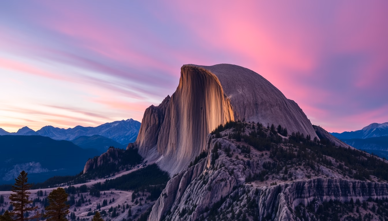 half dome yosemite in editorial style