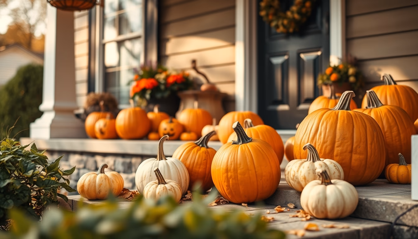 halloween pumpkins porch in editorial style