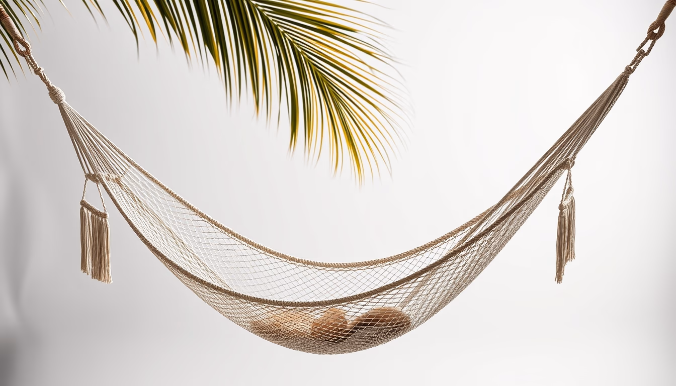 hammock between palm trees in editorial style