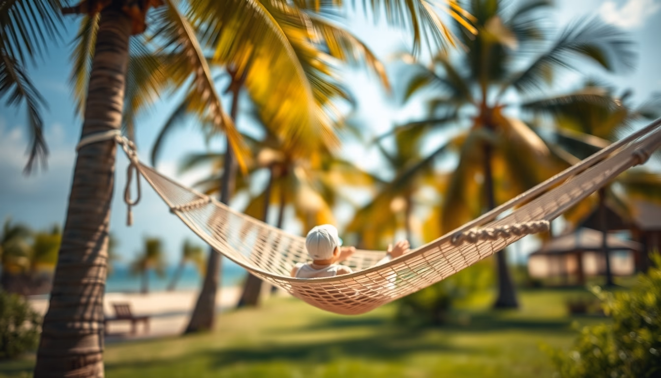 hammock between palm trees in editorial style