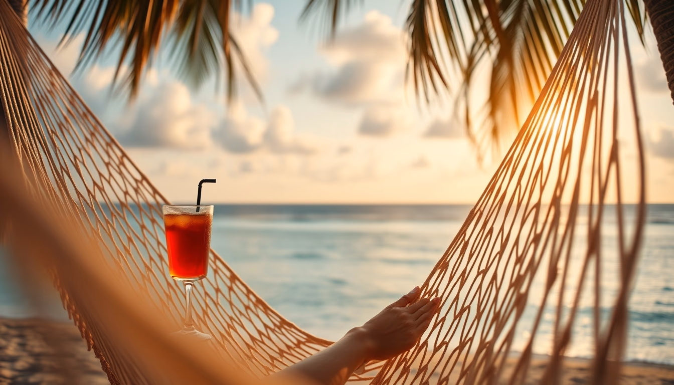 hammock with tropical drink in editorial style