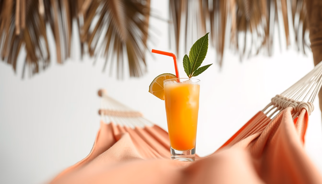 hammock with tropical drink in editorial style