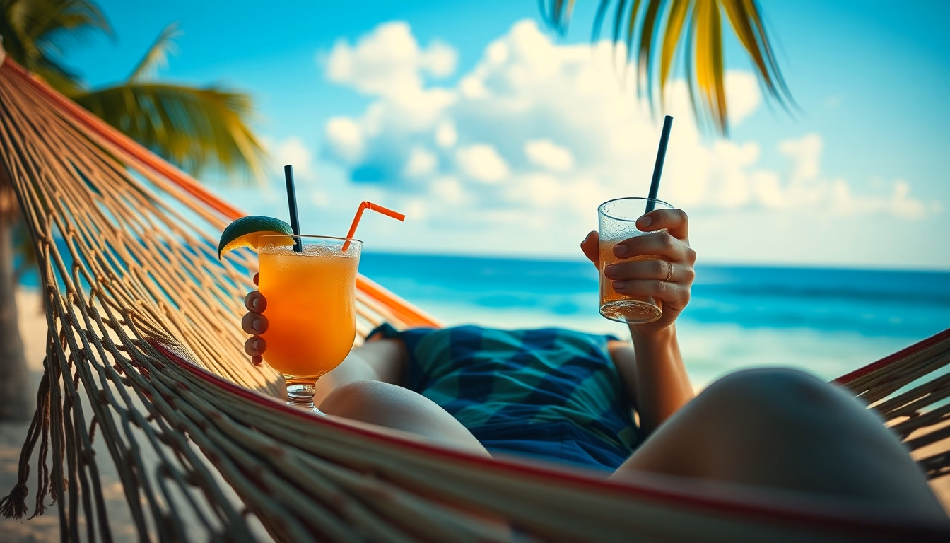 hammock with tropical drink in editorial style