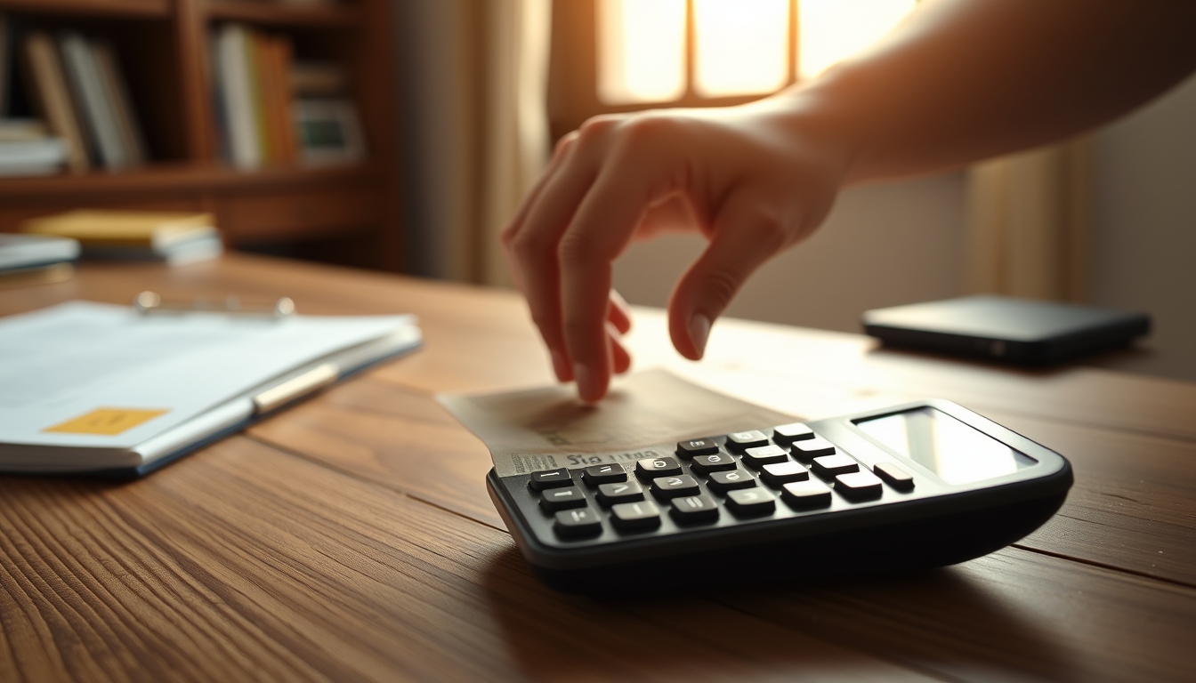 hand counting Brazilian Real on a wooden desk with calculator in editorial style