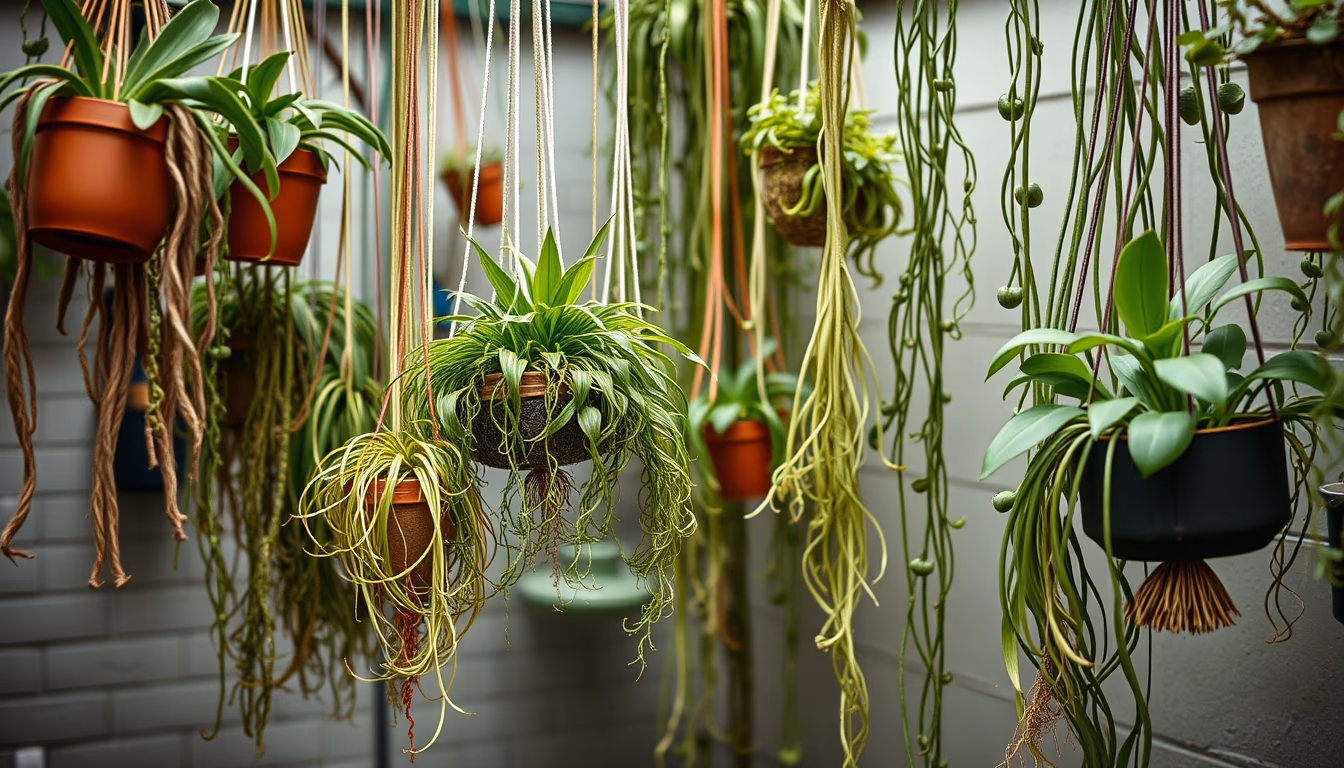 hanging plants vertical garden in editorial style