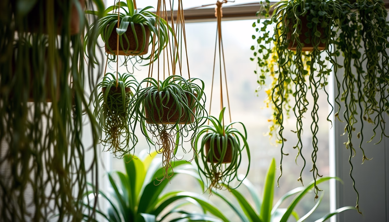 hanging plants vertical garden in editorial style