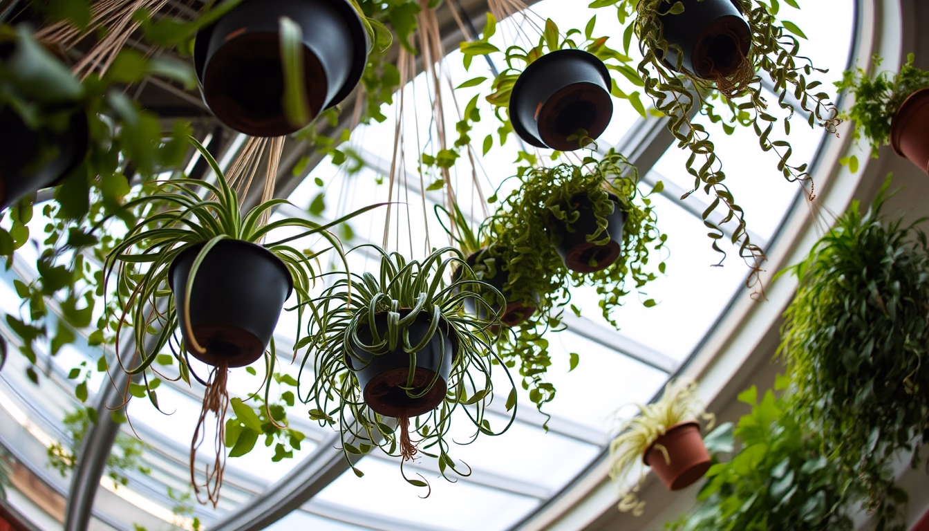 hanging plants vertical garden in editorial style