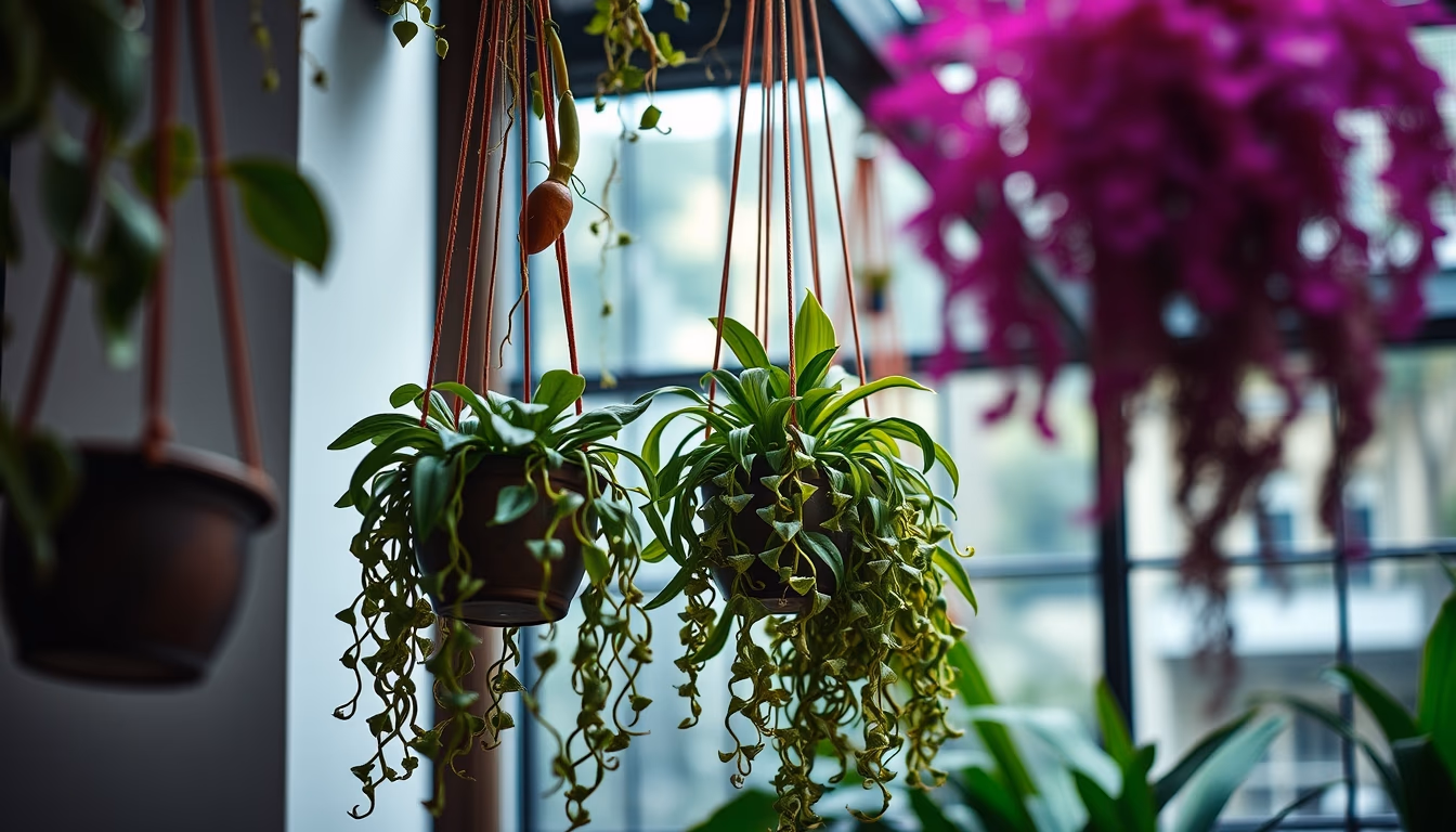 hanging plants vertical garden in editorial style