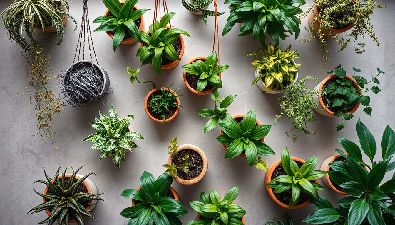 hanging plants vertical garden in editorial style
