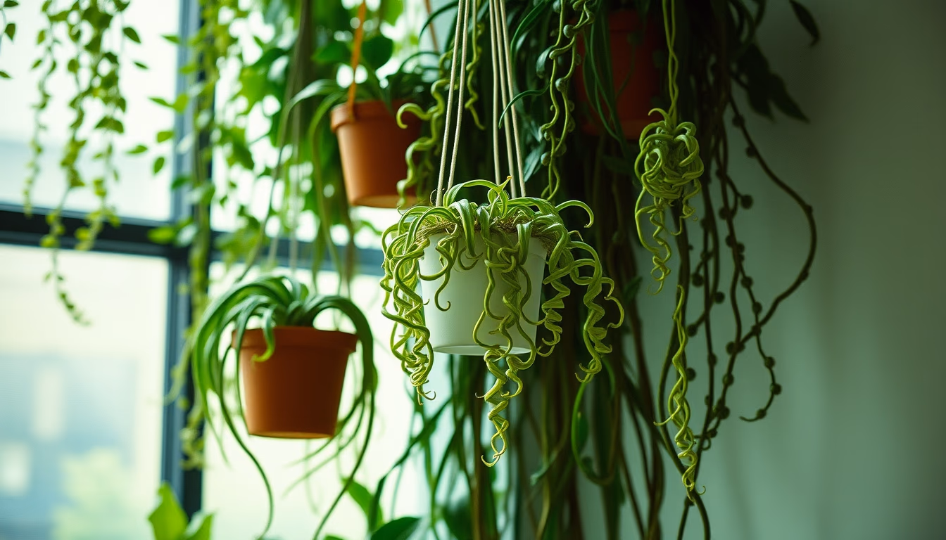 hanging plants vertical garden in editorial style