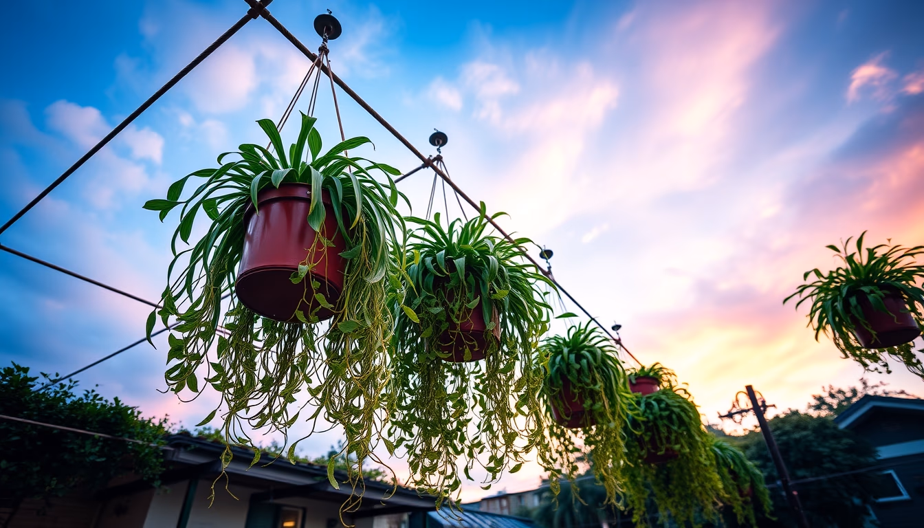 hanging plants vertical garden in editorial style