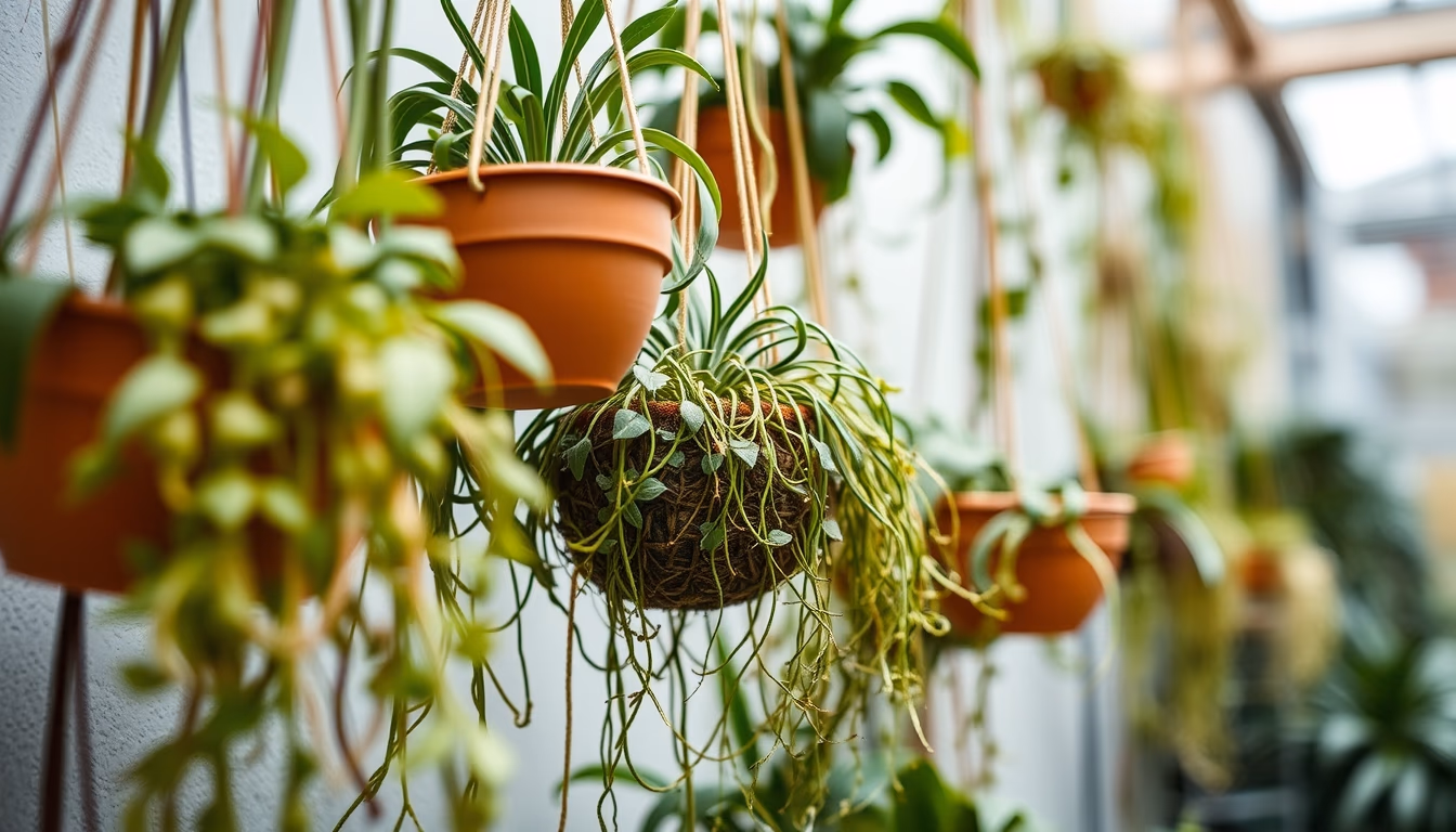 hanging plants vertical garden in editorial style