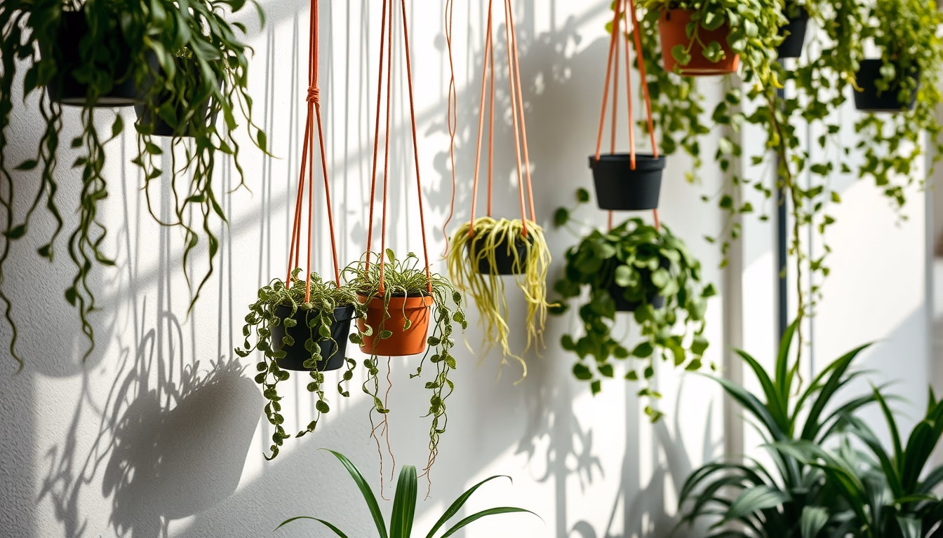 hanging plants vertical garden in editorial style