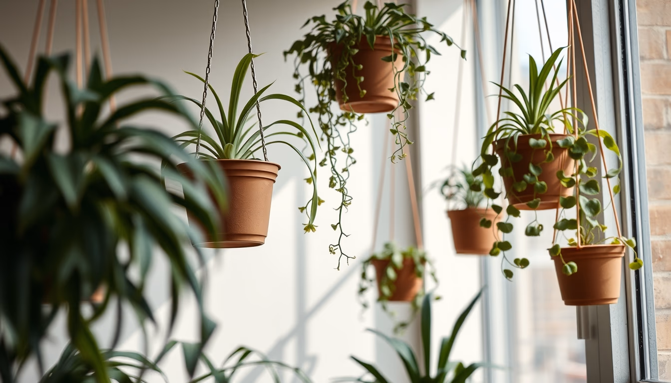 hanging plants vertical garden in editorial style