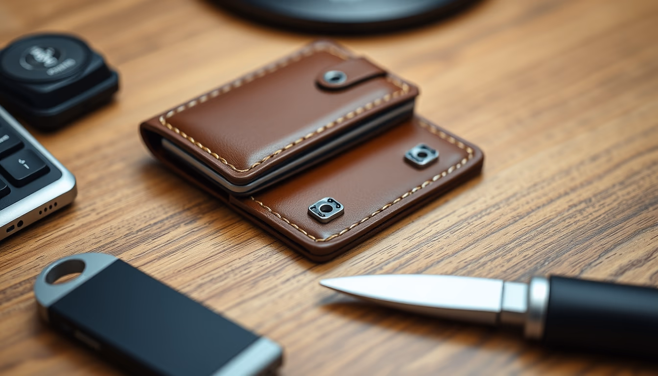 hardware wallet on wooden desk closeup in editorial style