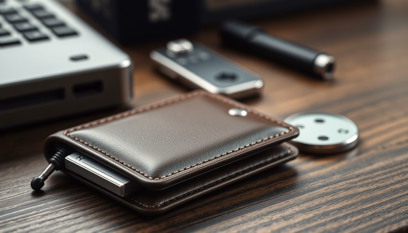 hardware wallet on wooden desk closeup in editorial style
