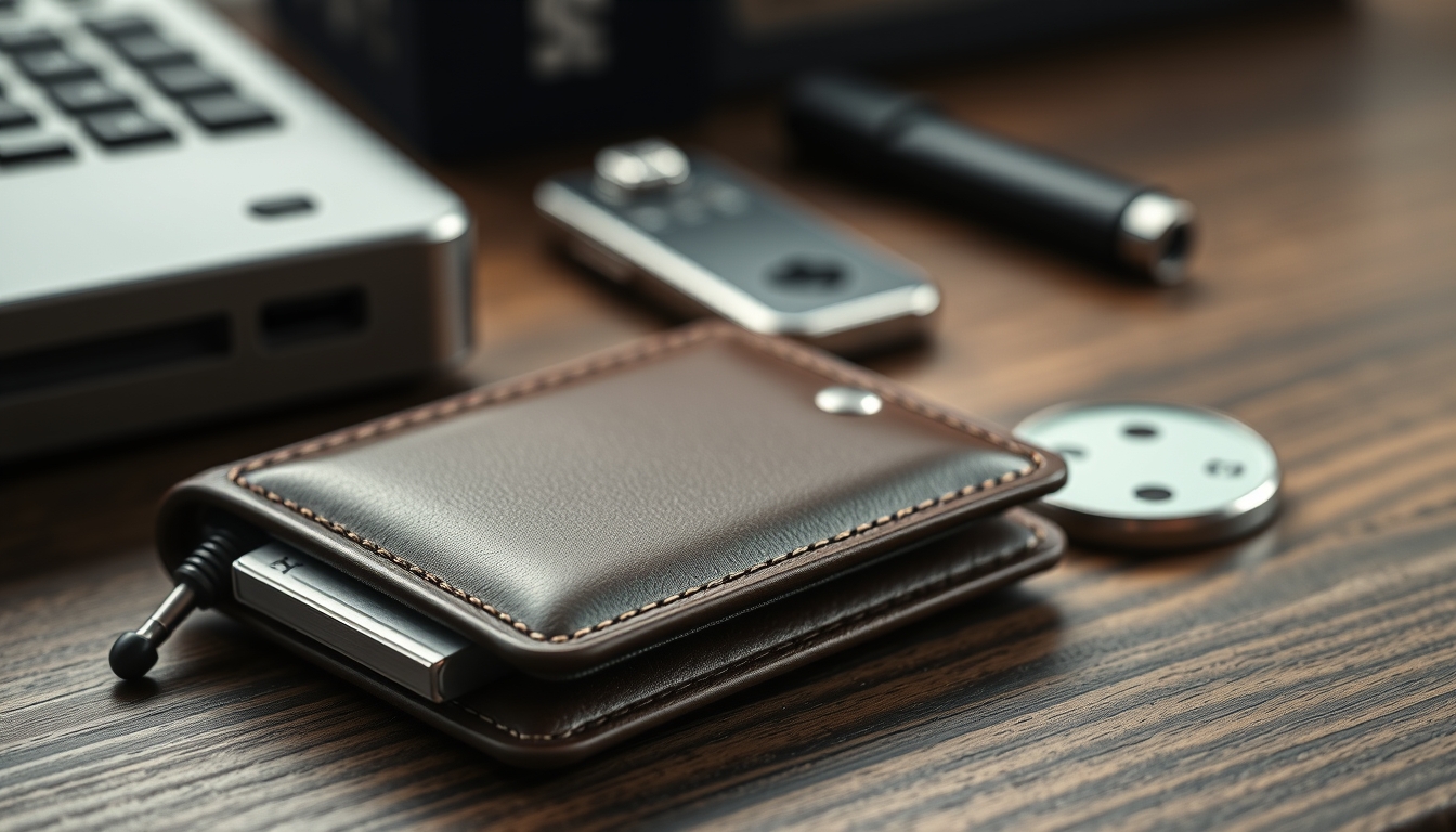hardware wallet on wooden desk closeup in editorial style
