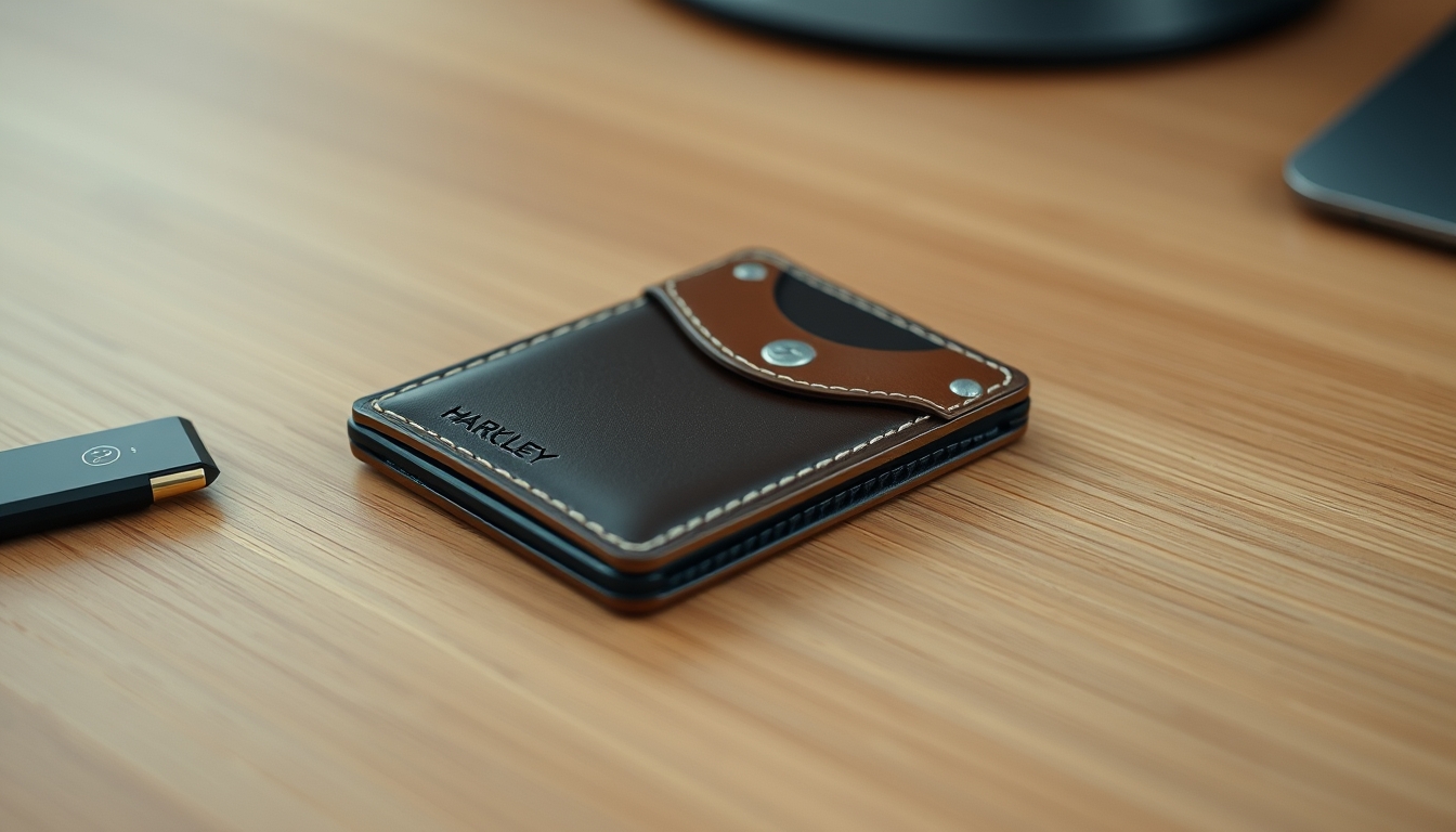hardware wallet on wooden desk closeup in editorial style