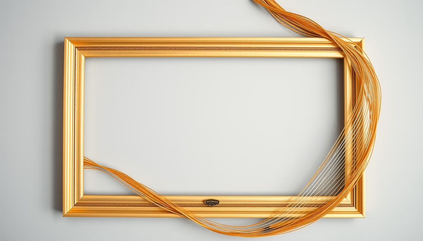 harp golden frame strings in editorial style