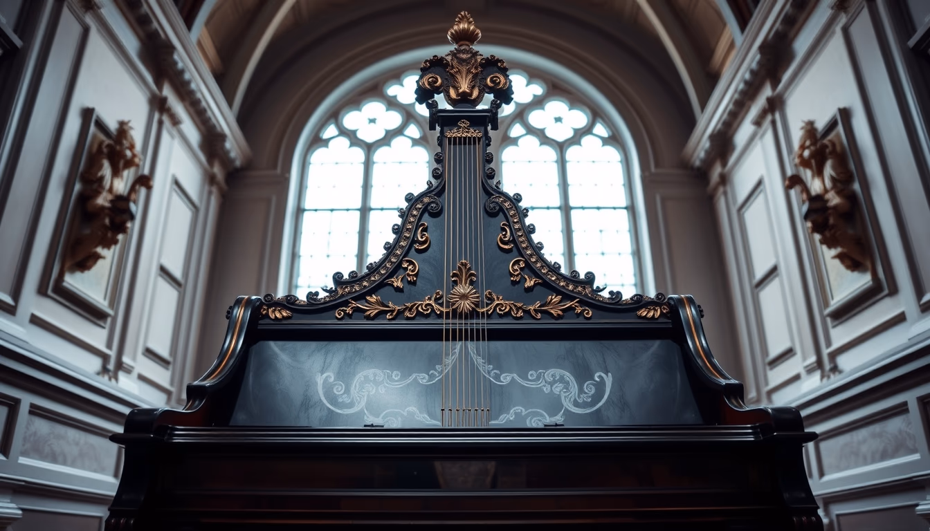 harpsichord baroque in editorial style