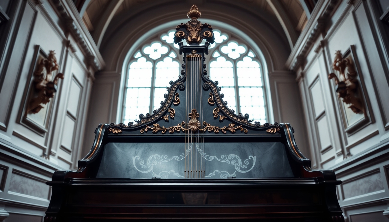 harpsichord baroque in editorial style