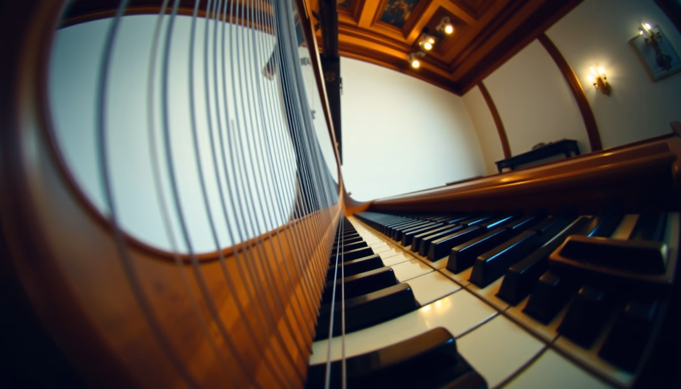 harpsichord baroque in editorial style