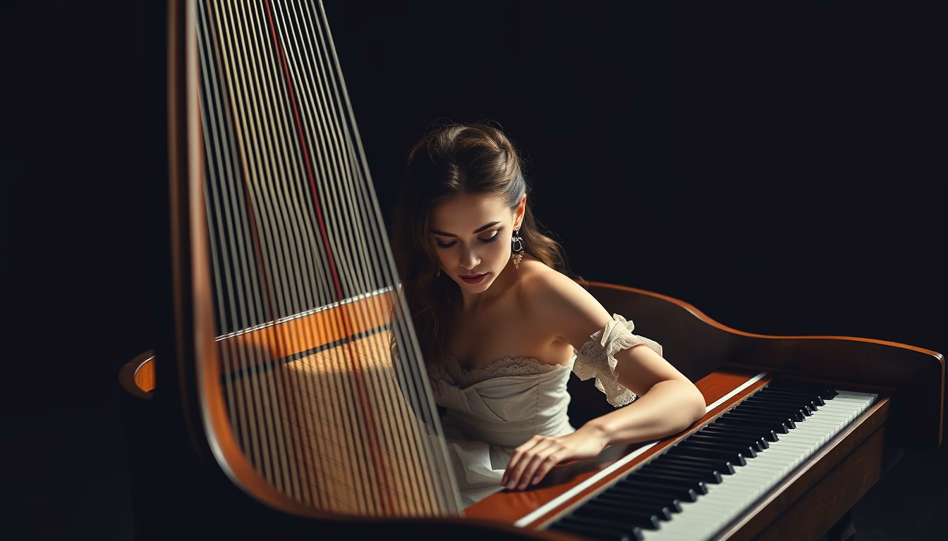 harpsichord baroque in editorial style