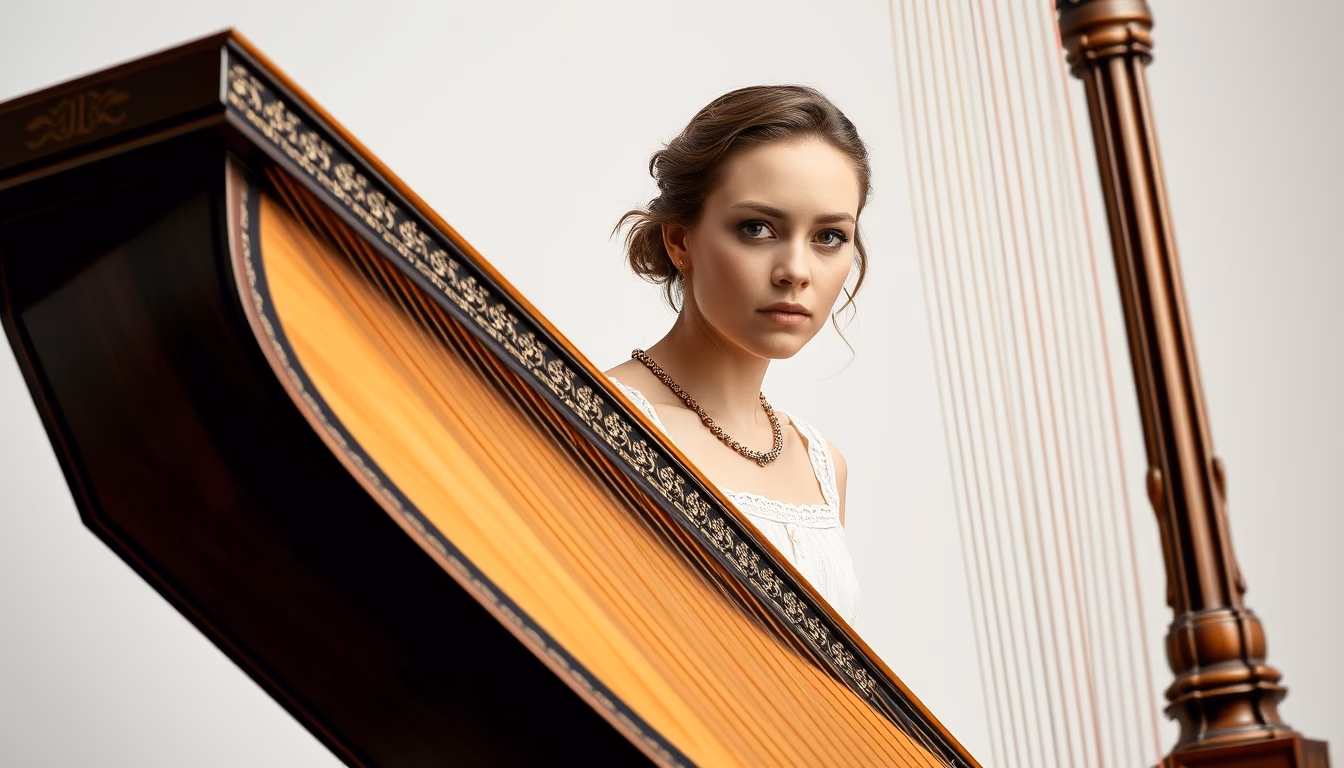 harpsichord baroque in editorial style