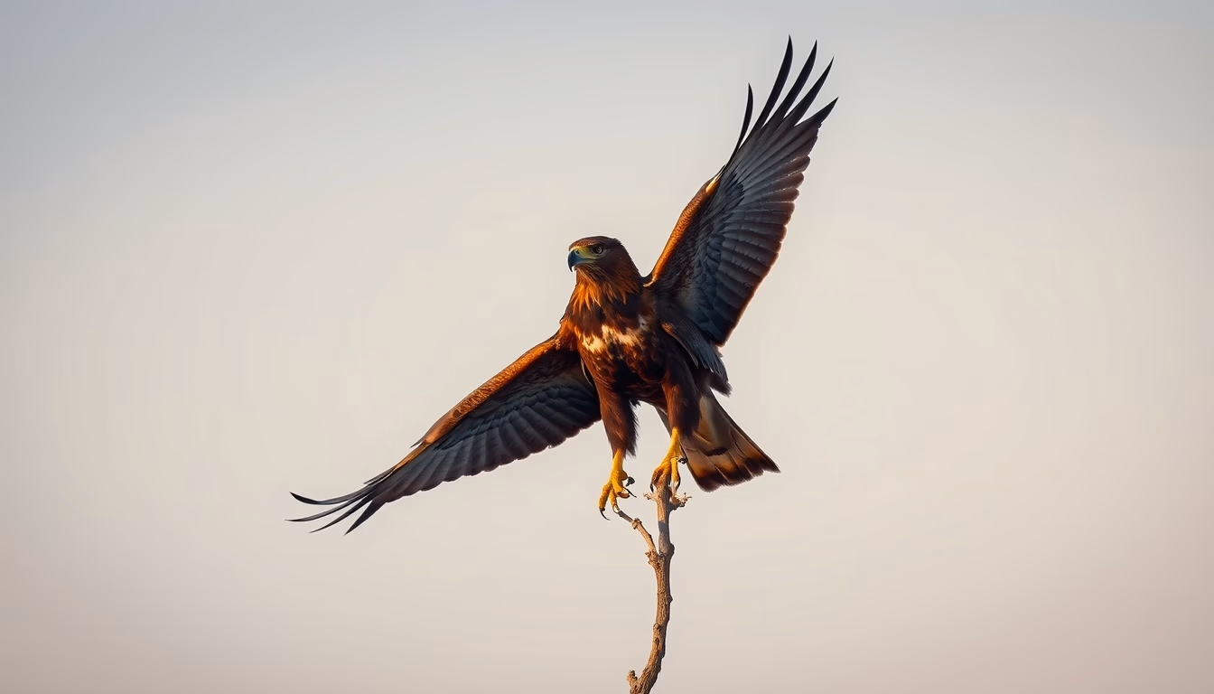harris hawk perched in editorial style