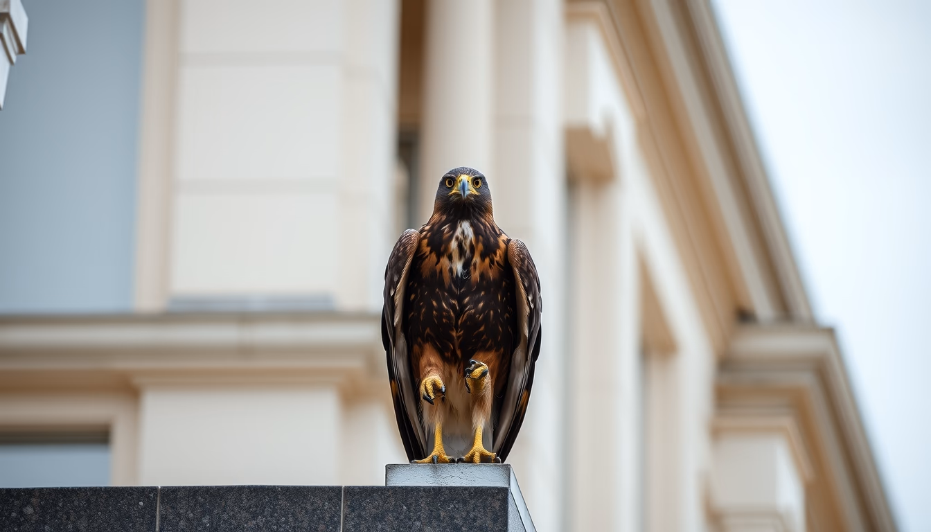 harris hawk perched in editorial style