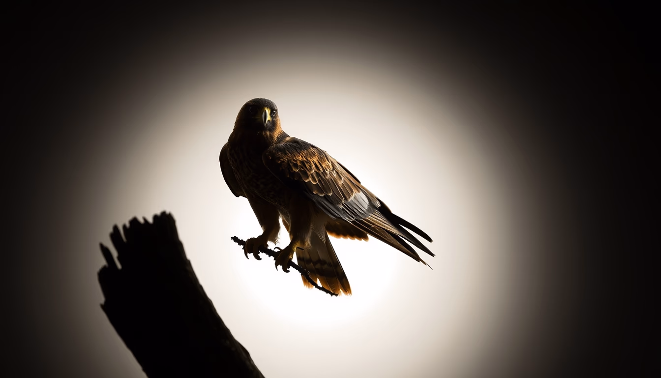harris hawk perched in editorial style