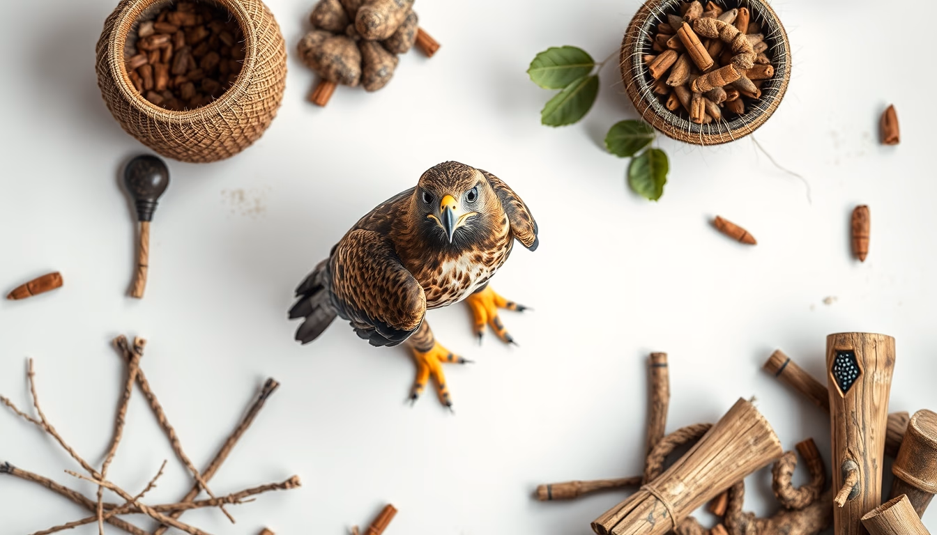 harris hawk perched in editorial style