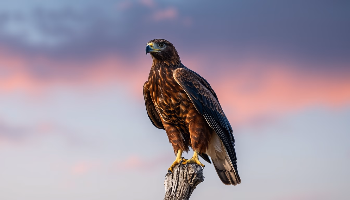 harris hawk perched in editorial style