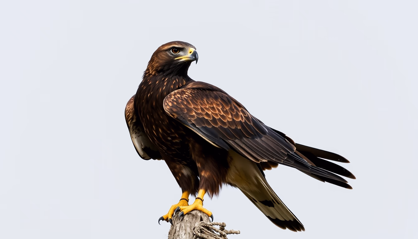 harris hawk perched in editorial style