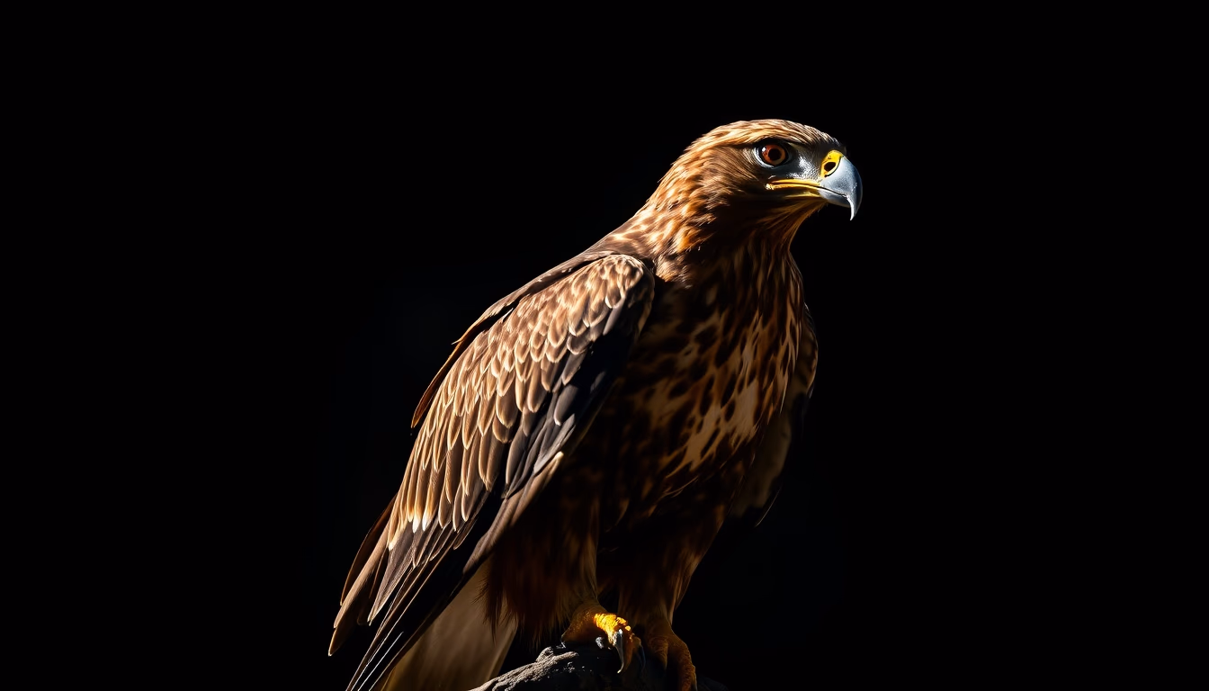 harris hawk perched in editorial style