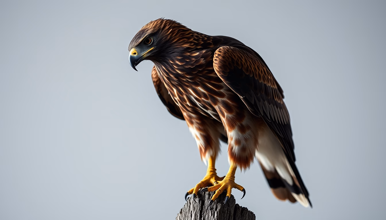 harris hawk perched in editorial style