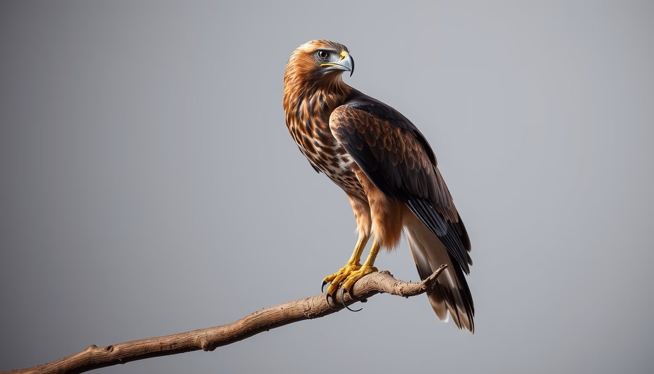 harris hawk perched in editorial style