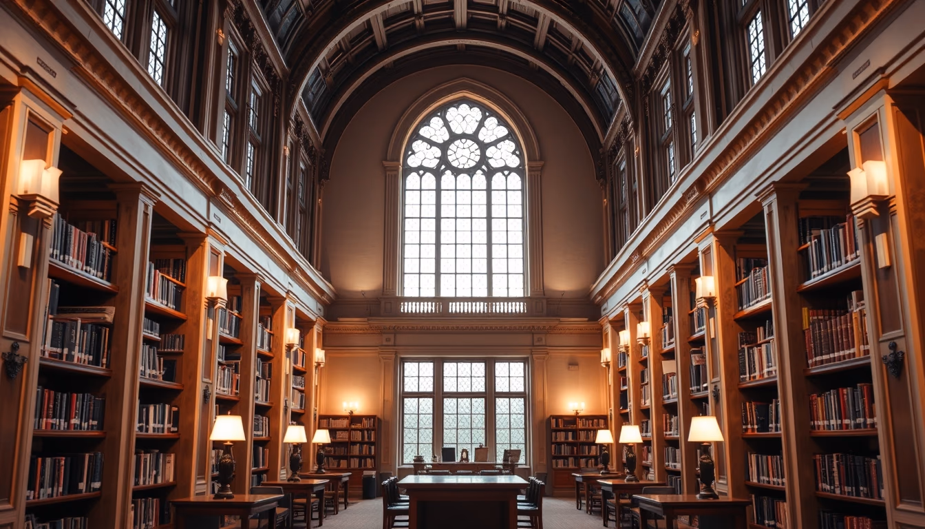 harvard library reading room in editorial style