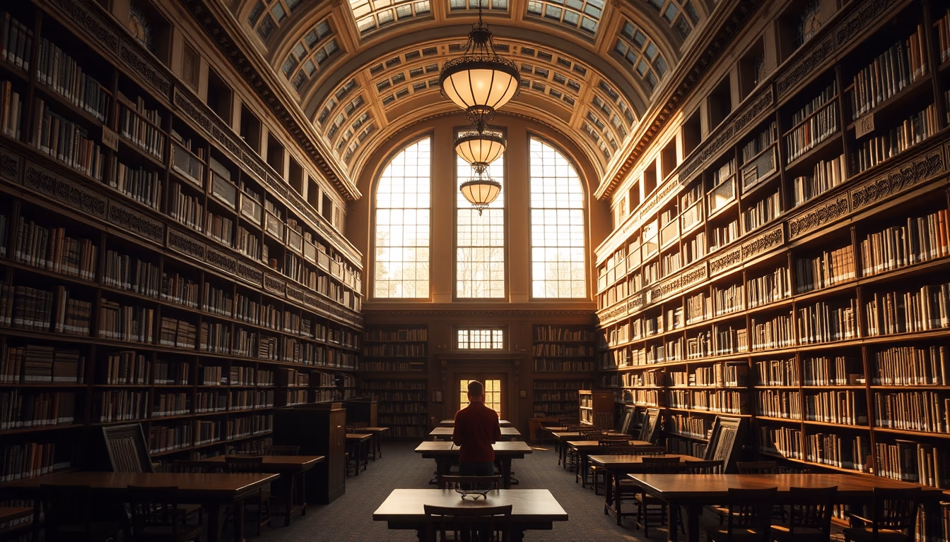 harvard library reading room in editorial style