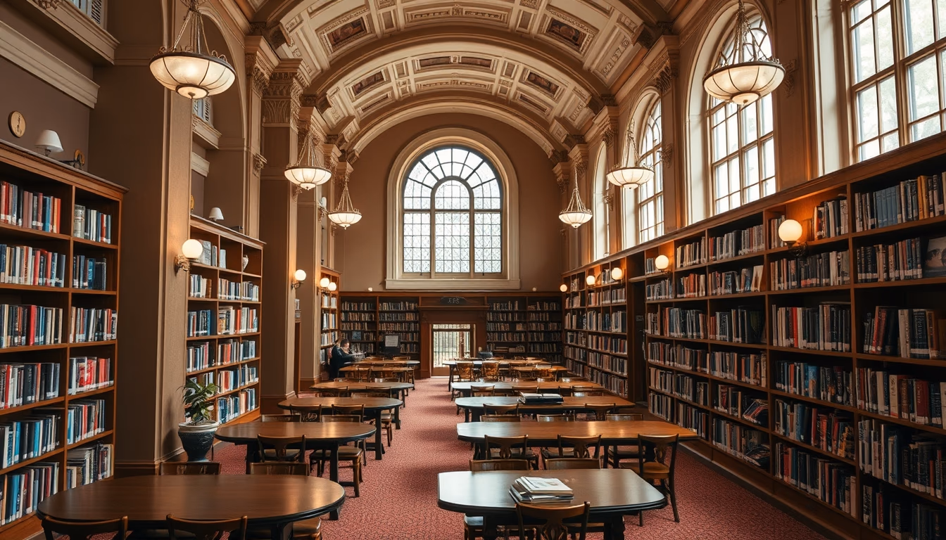 harvard library reading room in editorial style