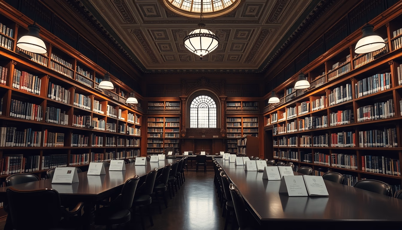 harvard library reading room in editorial style